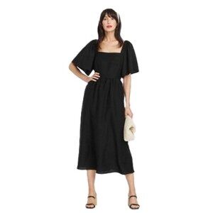 A New Day Women's Medium Flutter Sleeve Open Tie Back Black Midi Length Dress